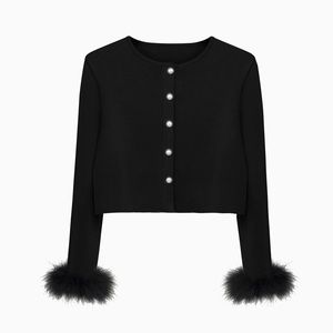 Sleeper Black Knitted Cardigan with Detachable Feathers